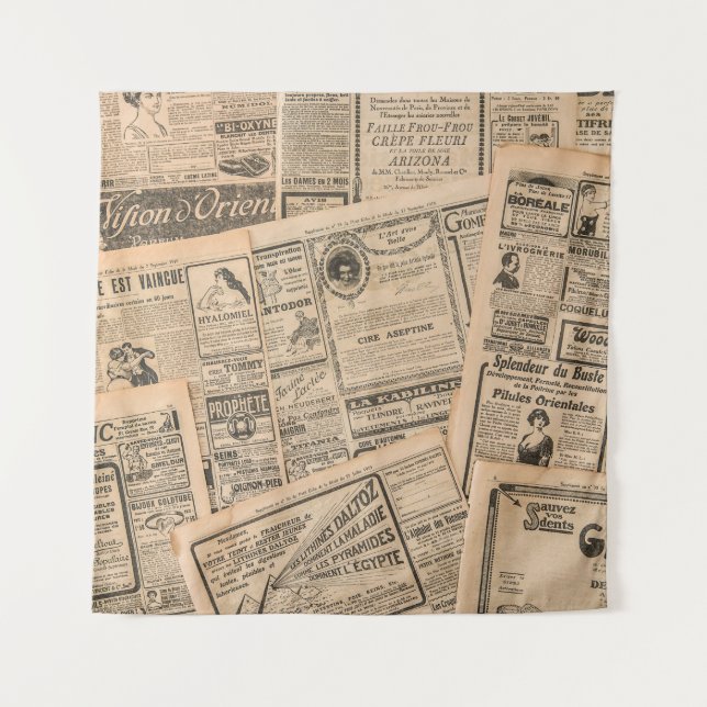 Tenture Pages de journaux avec publicité antique. Vintage (Devant)