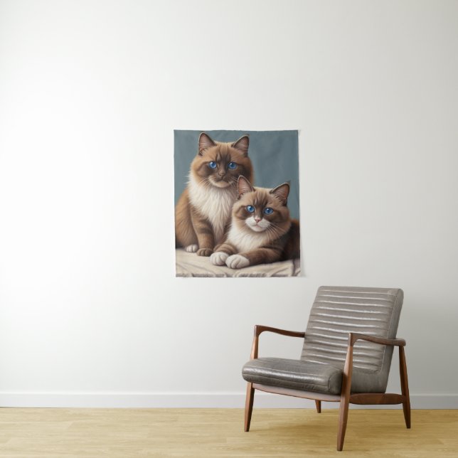 Tenture Paire confortable de chats Ragdoll Fluffy Pet Art (En situation)