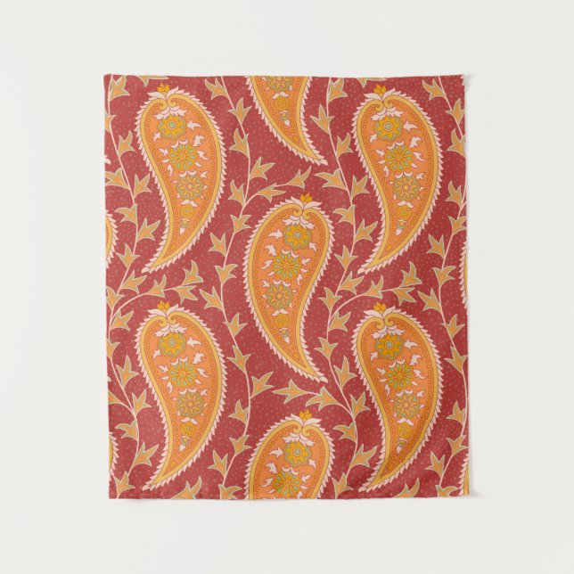 Tenture Paisley motif. Concombre turc. Maroon-orange c (Devant)