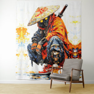 Tenture Palette de Cyber Samouraï Couteau Néon Orange Impa