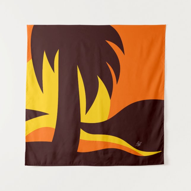 Tenture Palmier Sur Le Coucher De Soleil De La Plage (Devant)