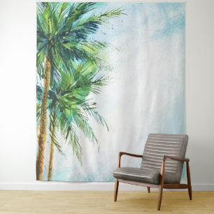 Tenture Palmiers à l'aquarelle Plage tropicale