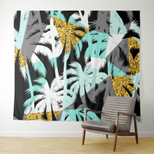 Tenture palmiers tropicaux motif géométrique moderne