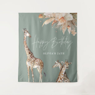 Tenture Pampas botanique herbe girafe safari sauge vert