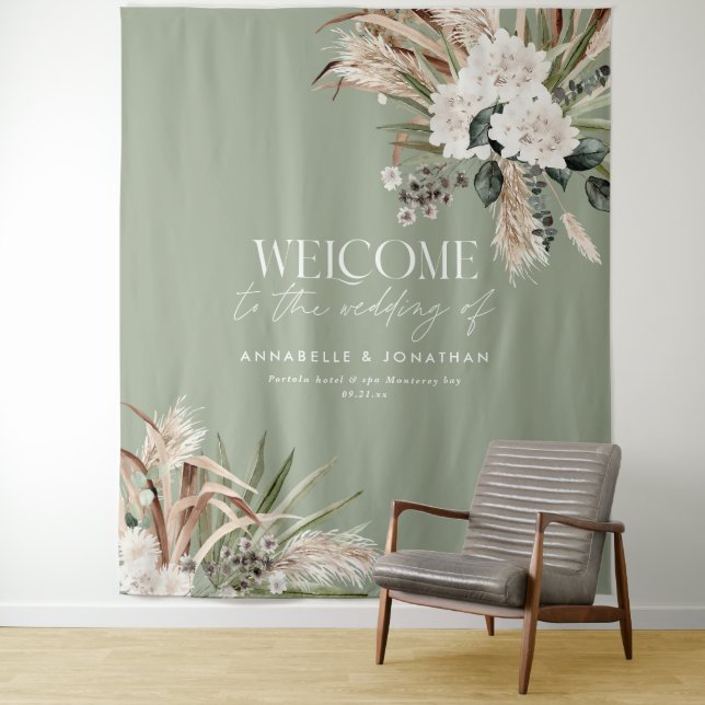 Tenture Pampas eucalyptus botanique moderne pour mariage d (En situation)