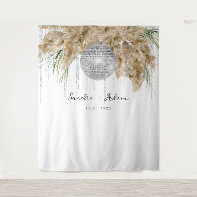 Tenture Pampas Grass Disco Ball Mariage Photo Contexte (Devant)