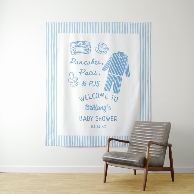 Tenture Pancakes, Pacis & PJs Boy Baby Shower Welcome  (En situation)