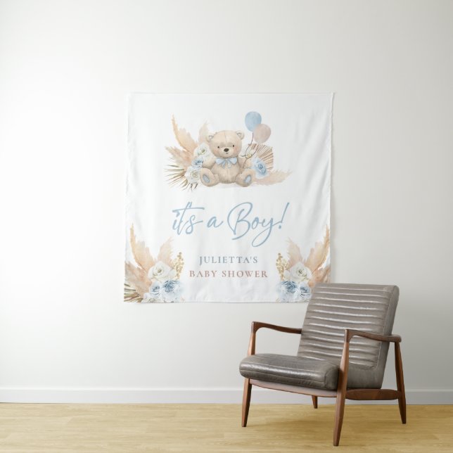Tenture Pancarte de bienvenue pour baby shower Boho Teddy  (En situation (horizontale))