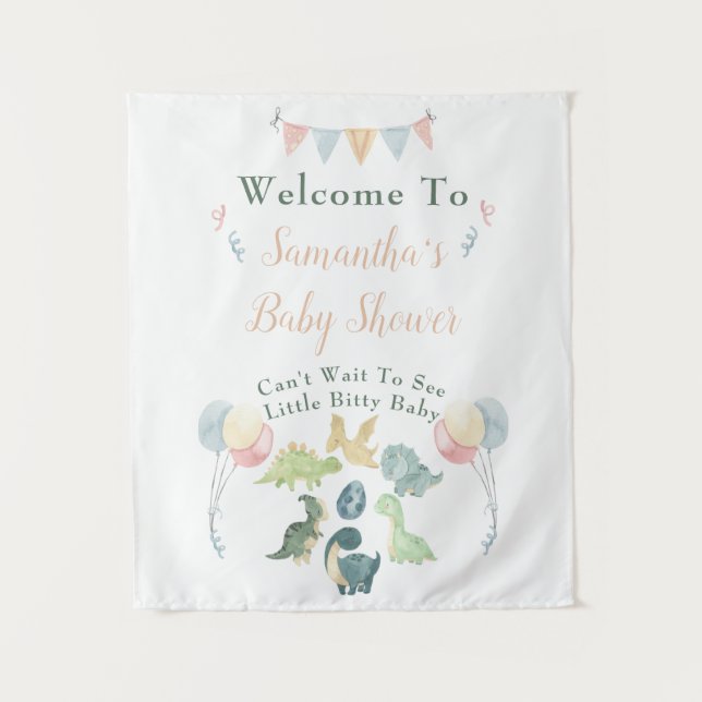 Tenture Panneau de bienvenue Baby Shower Aquarelle Dinosau (Devant)