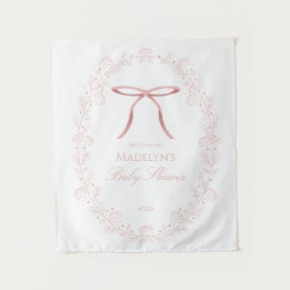 Tenture Panneau de bienvenue Baby Shower aux rubans roses 