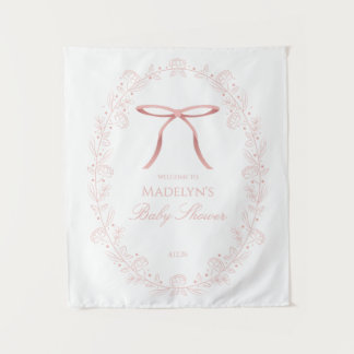 Tenture Panneau de bienvenue Baby Shower aux rubans roses 