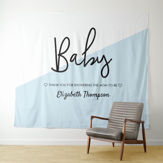 Tenture Panneau de bienvenue Baby Shower fond moderne bleu (En situation (horizontale))