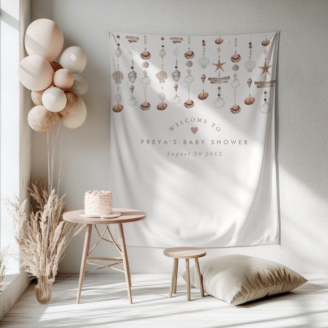 Tenture Panneau de Bienvenue Coquillage de Plage Bohème (Zazzle Boho Beach Shell Welcome Sign Tapestry)