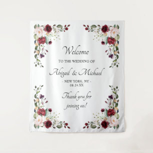 Tenture Panneau de bienvenue de mariage floral élégant bor