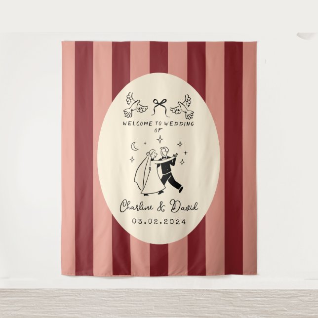 Tenture Panneau de bienvenue de mariage gribouillé à la ma (Devant)