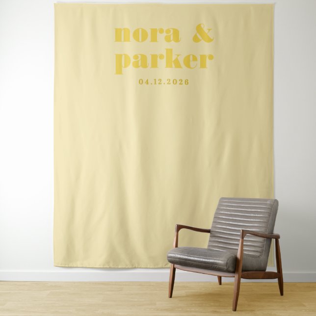 Tenture Panneau de Bienvenue de Mariage Simple Jaune Beurr (En situation)