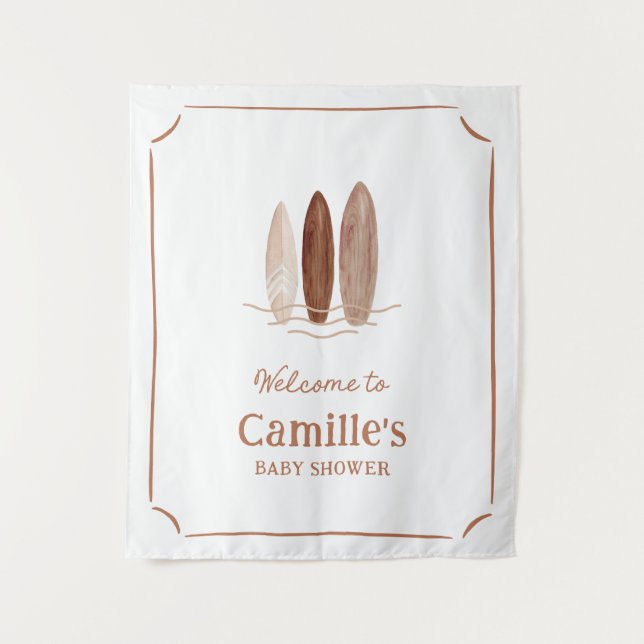 Tenture Panneau de bienvenue pour Baby Shower Surf (Devant)