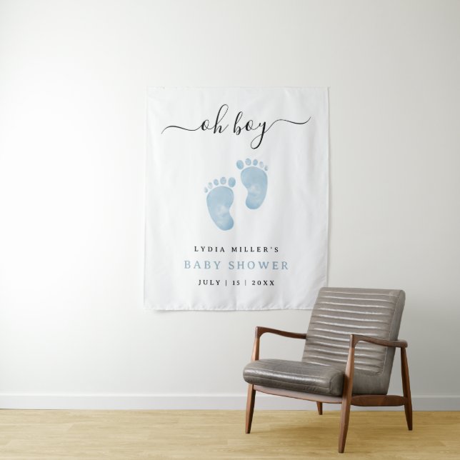 Tenture Panneau de bienvenue pour bébé aux pieds bleus Bab (En situation)