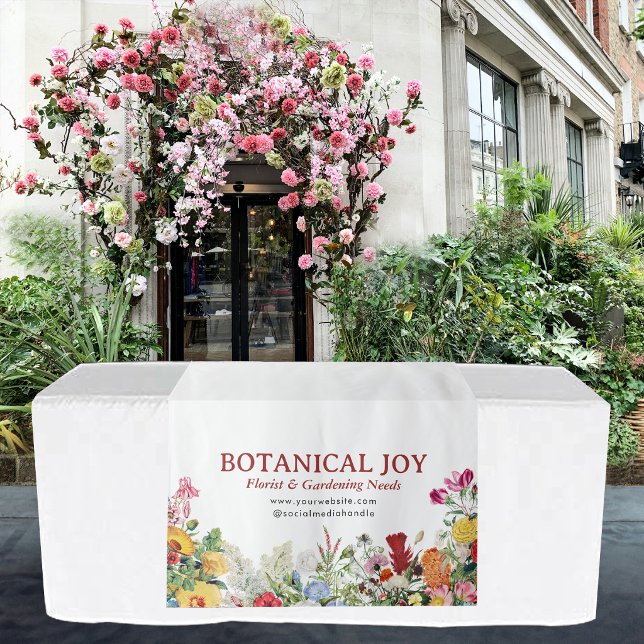 Tenture Panneau de chemin de table pour boutique éphémère  (Floral Garden Pop Up Shop Table Runner Sign Tapestry)