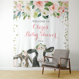 Tenture Panneau de Fête de Naissance Fille Fleurie Animaux
