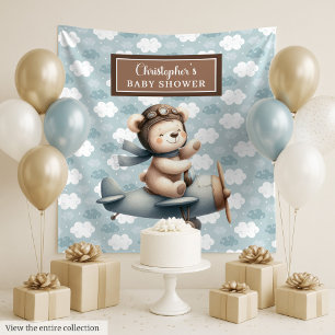 Tenture Panneau de fête pour baby shower avec un ours en p
