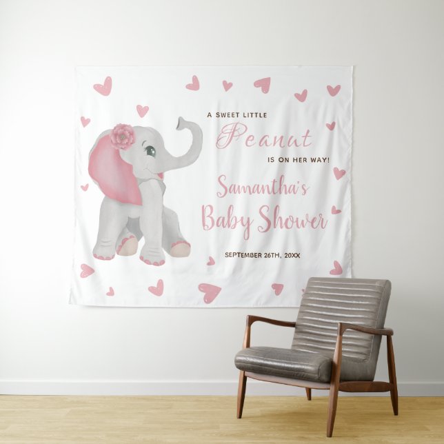 Tenture Panneau de fond de fête prénatale éléphant rose Bl (En situation (horizontale))