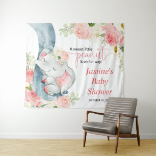 Tenture Panneau de fond pour baby shower éléphant floral r