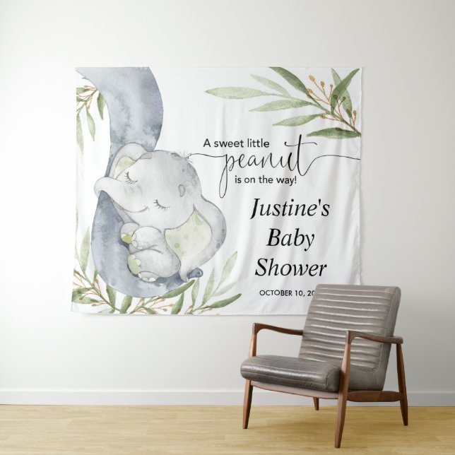 Tenture Panneau de fond pour une baby shower éléphant neut (En situation (horizontale))