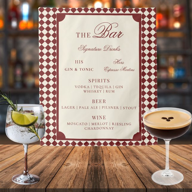 Tenture Panneau de menu de bar de mariage Old Money à carr (Créateur téléchargé)