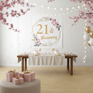 Tenture Panneau Joyeux 21e Anniversaire Fleur de Cerisier