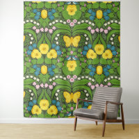 Pansies jaunes, oiseaux et papillons