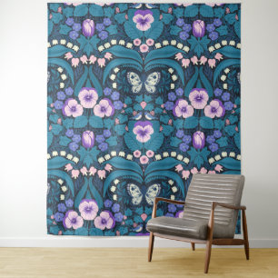 Tenture Pansies, oiseaux et papillons