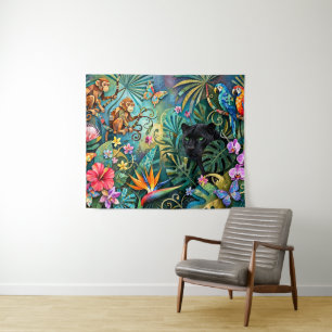 Tenture Panthère noire Afrique Collage gai Style Jungle
