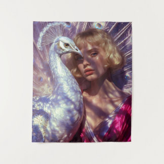 Tenture Paon blanc et beauté dans une élégance rose