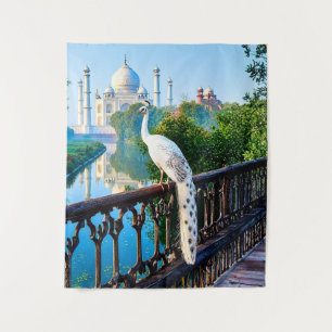 Tenture Paon blanc surplombant le Taj Mahal