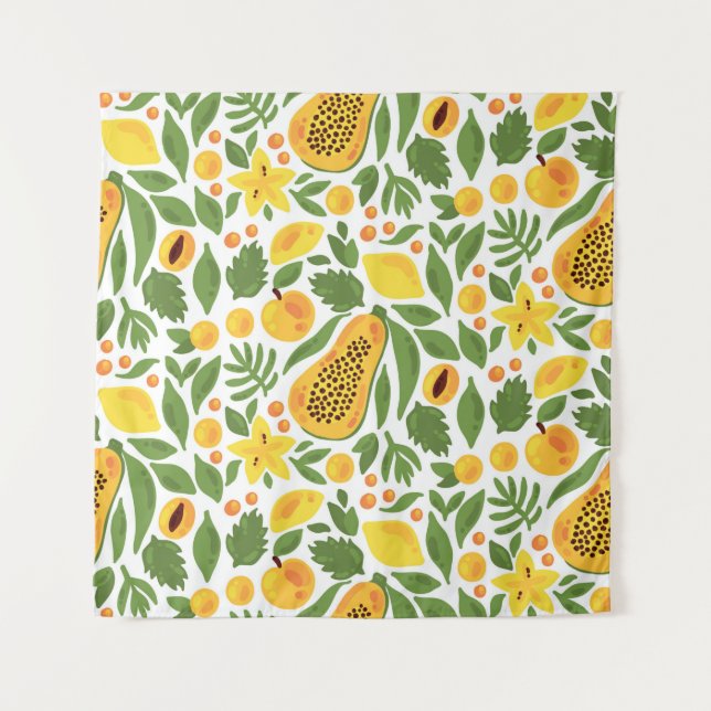 Tenture Papaya lemon peach mango fruits exotic tropic seam (Devant)