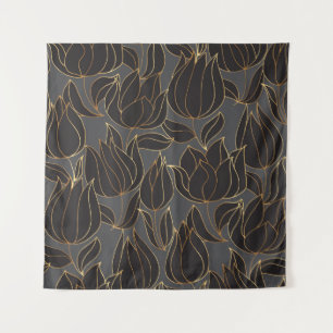 Tenture Papier de luxe noir et or tulipe floral sans soudu