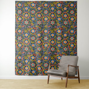 Tenture Papier peint de style vintage bleu motif botanique
