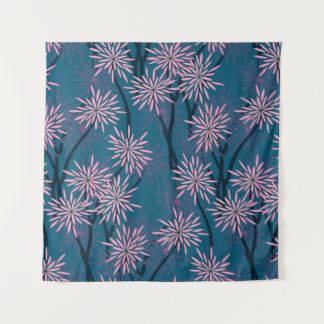 Tenture Papier peint floral : bleu marine asiatique, rose.