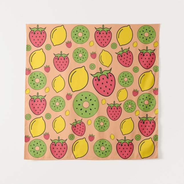 Tenture Papier peint fraise, citron et kiwi (Devant)