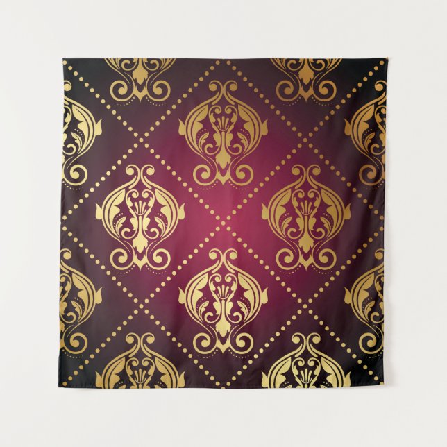 Tenture Papier peint Vintage Maroon Gold Orament (Devant)