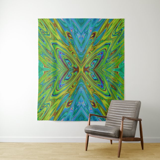 Tenture Papillon Abstrait Chartreuse et Bleu Trippy (En situation)