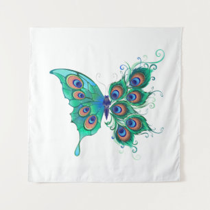 Tenture Papillon aux plumes de paon vert