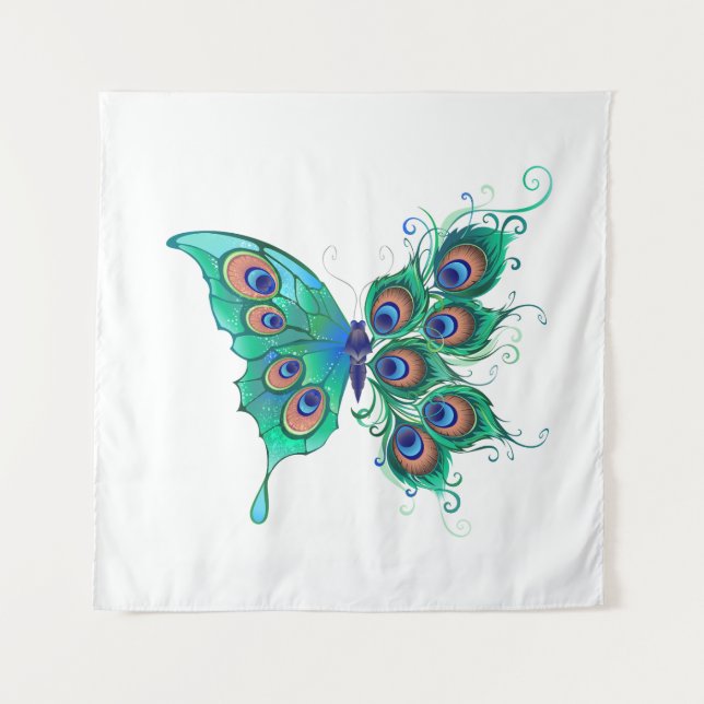 Tenture Papillon aux plumes de paon vert (Devant)