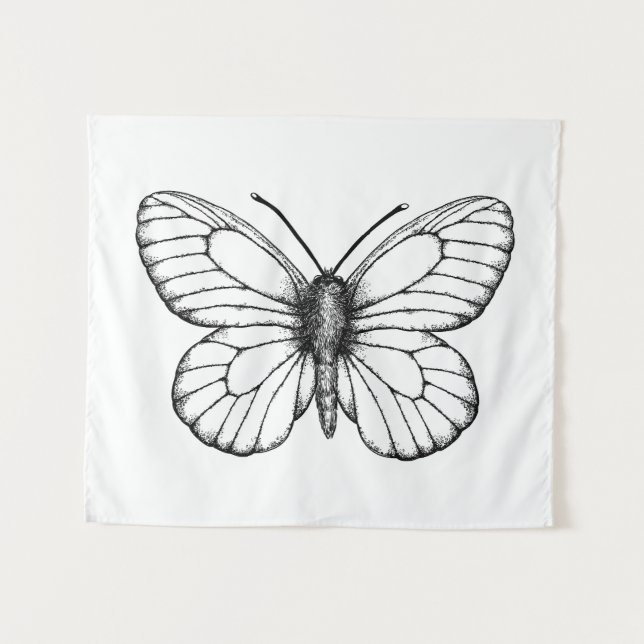Tenture Papillon blanc à veine noire (Devant (Horizontal))