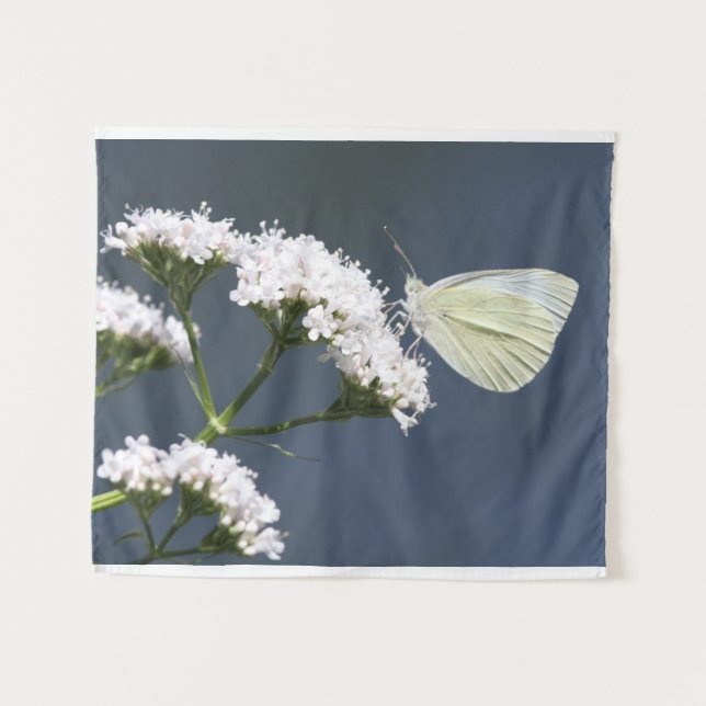 Tenture Papillon Blanc Sur Fleurs (Devant (Horizontal))