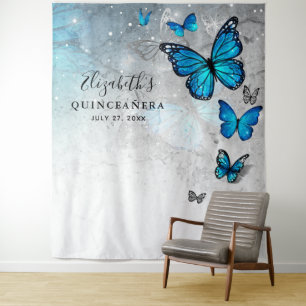 Tenture Papillon bleu argenté Photo Fond Tapestries