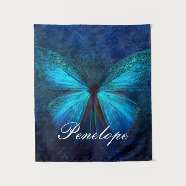 Tenture Papillon bleu de la joie et de la chance (Devant)