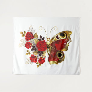 Tenture Papillon de fleurs rouges aux roses rouges