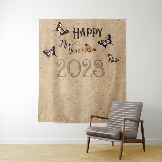 Tenture Papillon d'une typographie élégante Étoiles Rustiq (En situation)